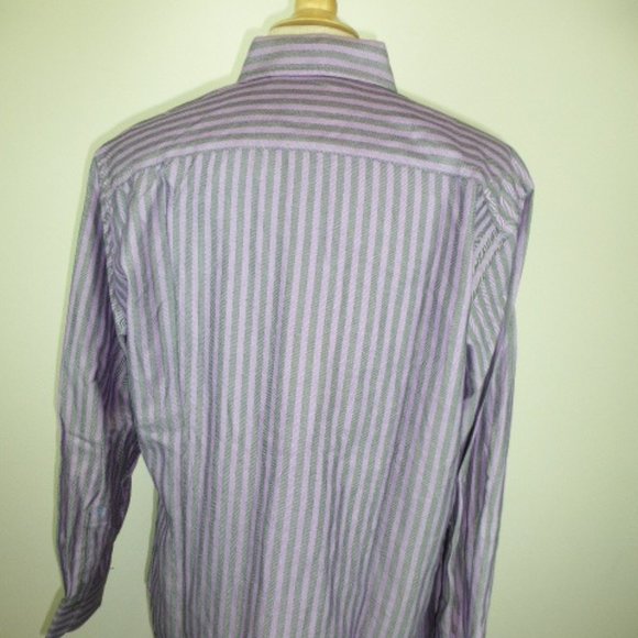 ROBERT GRAHAM SHIRT Purple black stripe contrast cuff cotton L - Picture 4 of 10